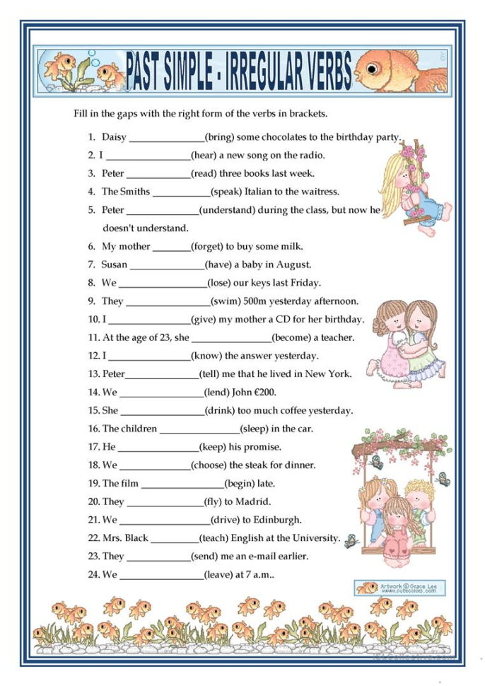 Past Simple  Irregular Verbs  English Esl Worksheets