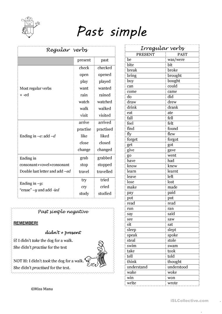 Past Simple Regular And Irregular Verbs  English Esl