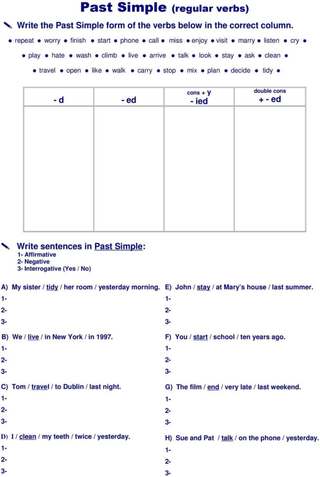 Past Simple Regular Verbs  Pdf