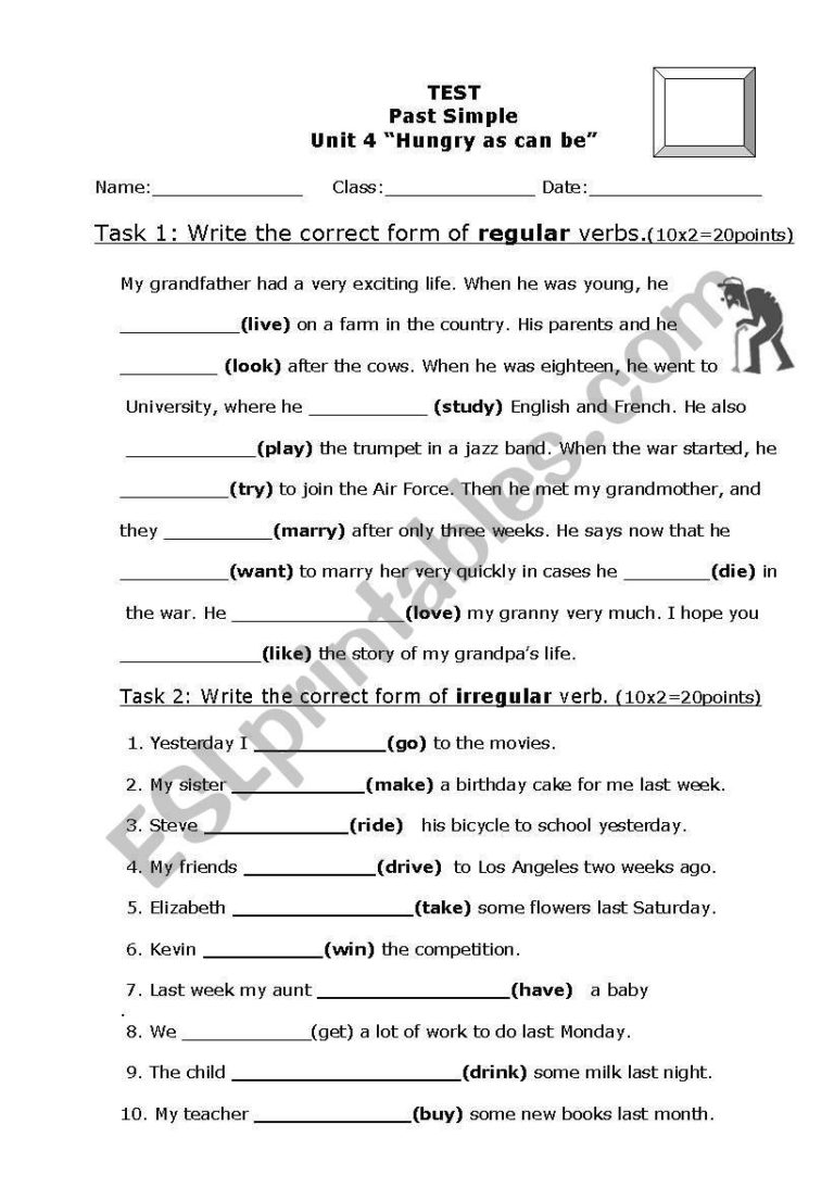 Past Simple Test Regularirregular Verbs Esl Worksheet Db excel