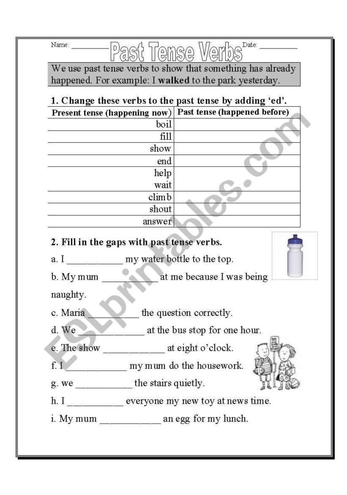 Past Tense Verbs  Esl Worksheetkristyjak