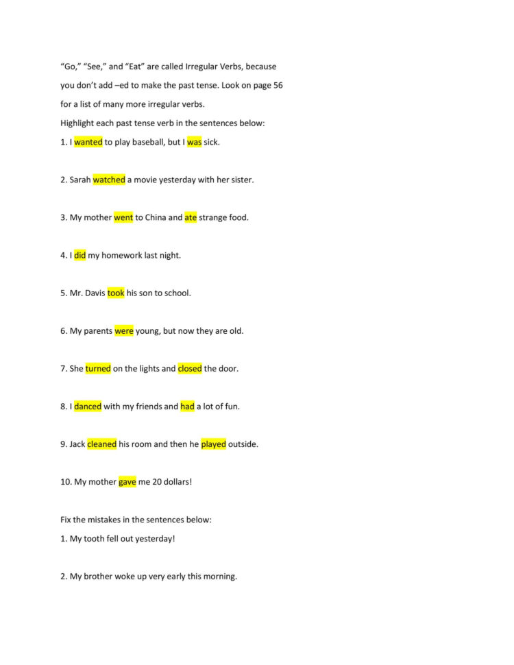 Past Tense Worksheetanswersdocx  Docdroid