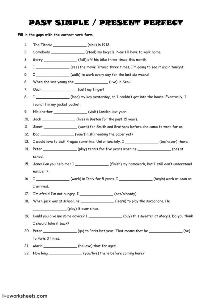 Past V Present Perfect Tense  Interactive Worksheet