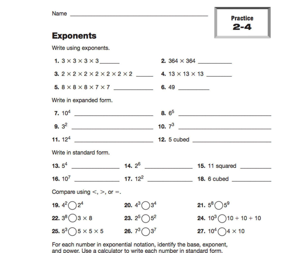 Patterns In Numbers  Using Exponents  Teachervision