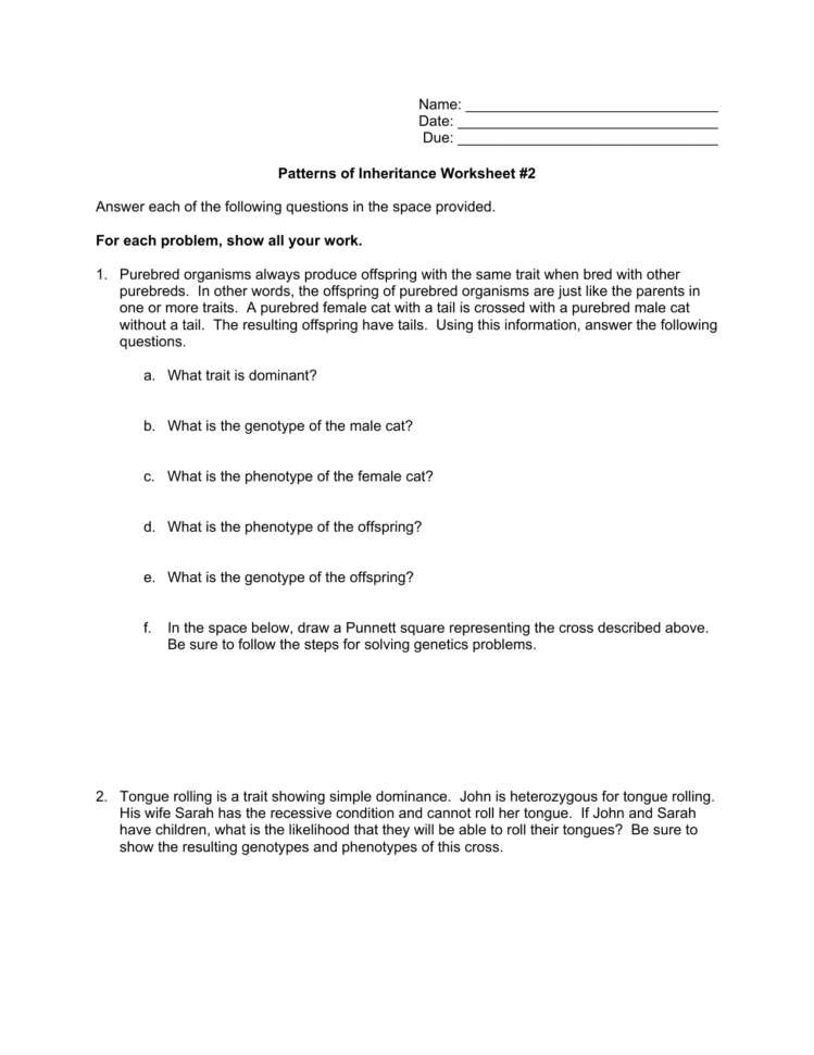 Patterns Of Inheritance Worksheet 2