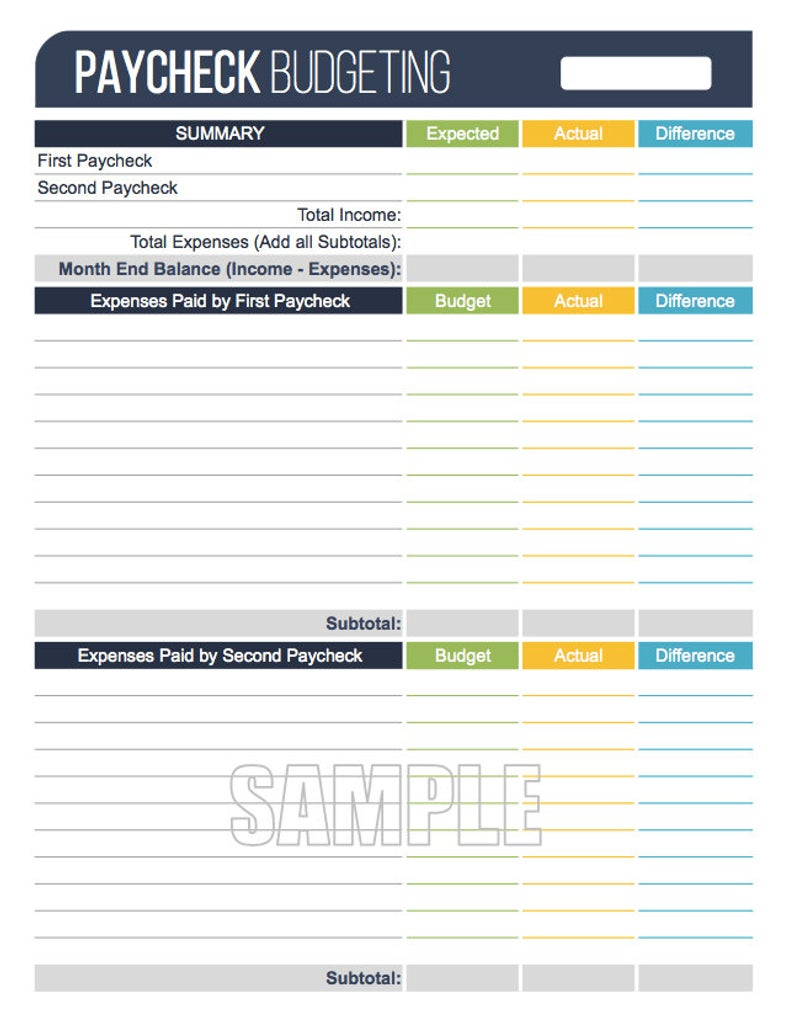 Paycheck Budgeting Worksheet  Fillable  Personal Finance Organizing  Printables  Instant Download