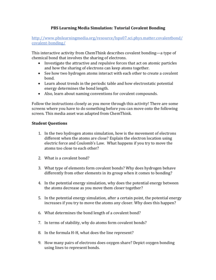 Chemthink Covalent Bonding Worksheet Answers | db-excel.com
