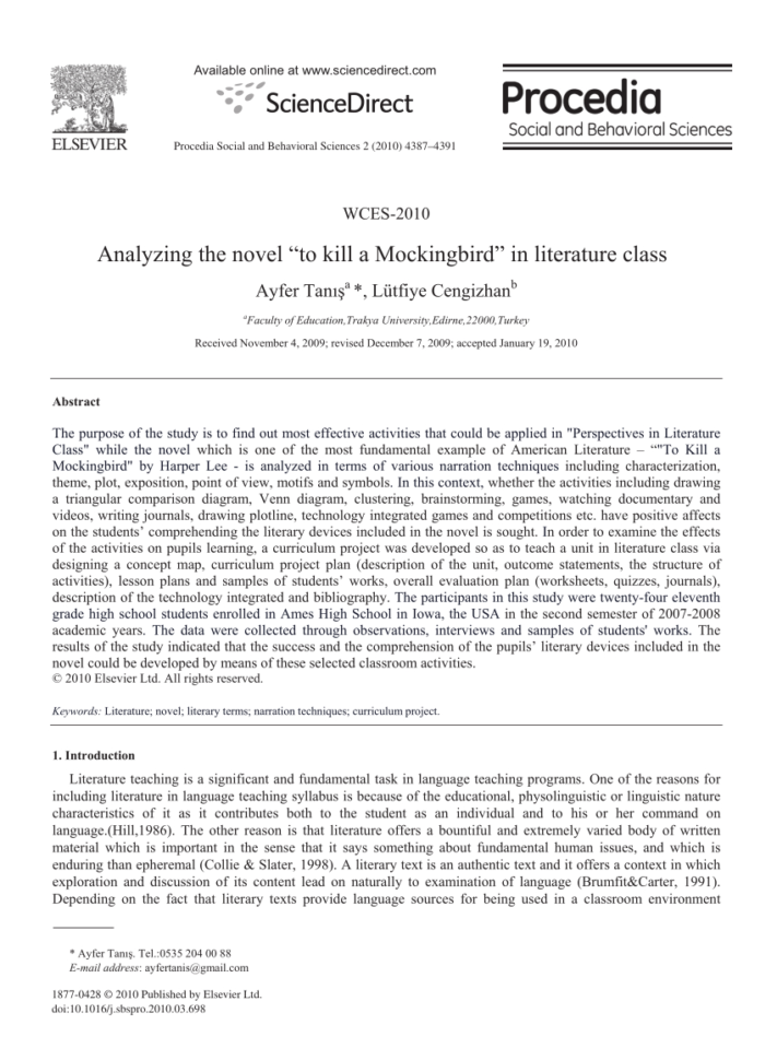 Pdf Analyzing The Novel “To Kill A Mockingbird” In