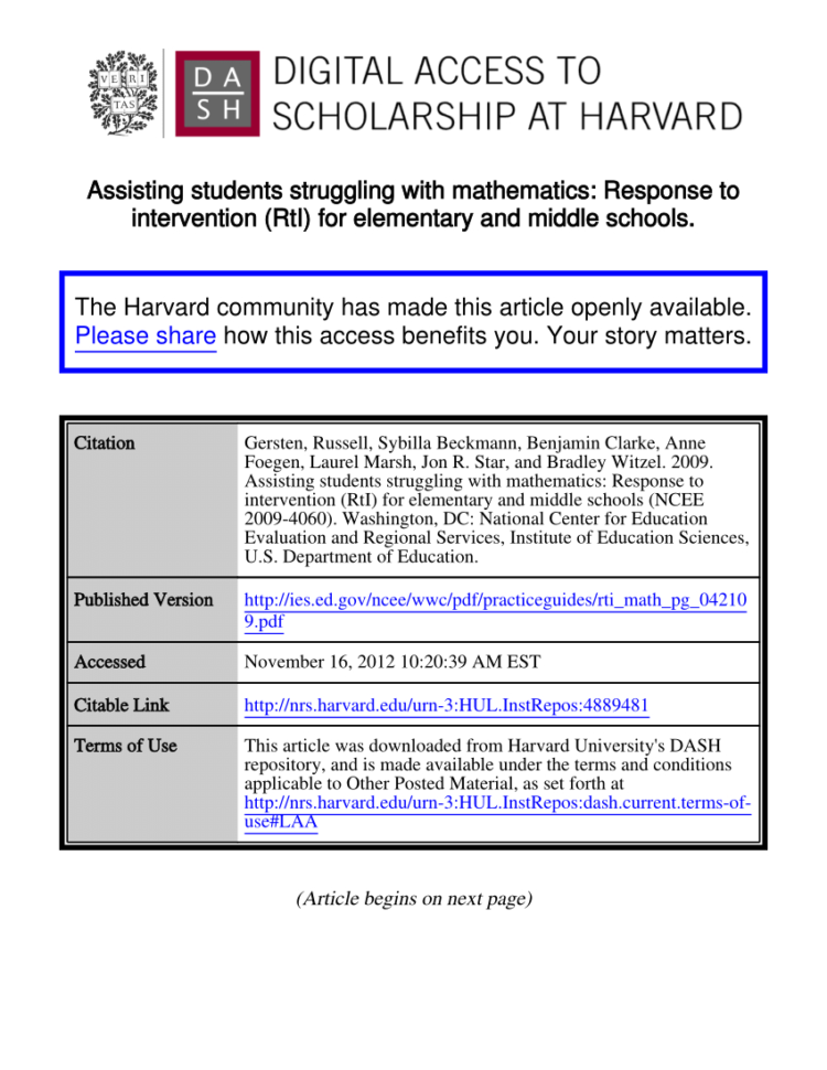 Pdf Assisting Students Struggling With Mathematics