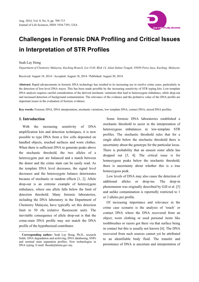 Pdf Challenges In Forensic Dna Profiling And Critical