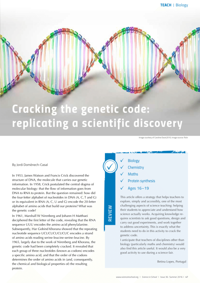 Pdf Cracking The Genetic Code Replicating A Scientific