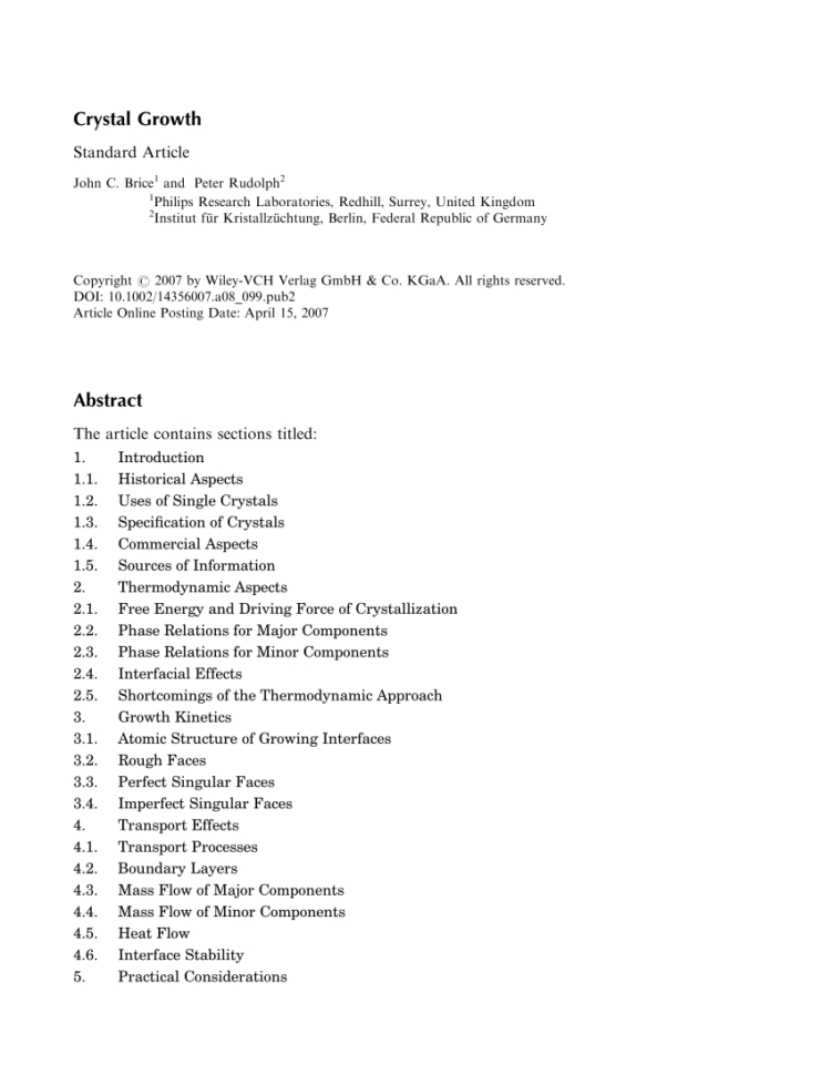 Pdf Crystal Growth