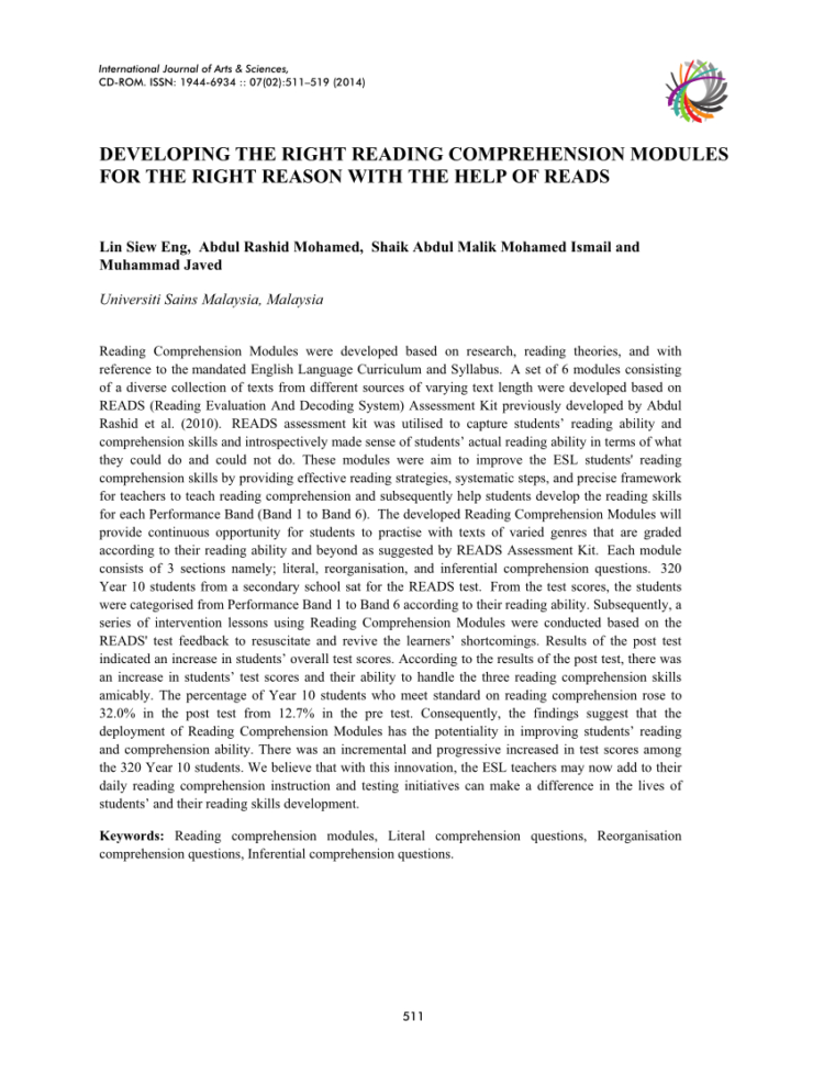 Pdf Developing The Right Reading Comprehension Modules For