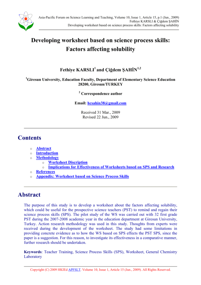 Pdf Developing Worksheet Based On Science  Skills
