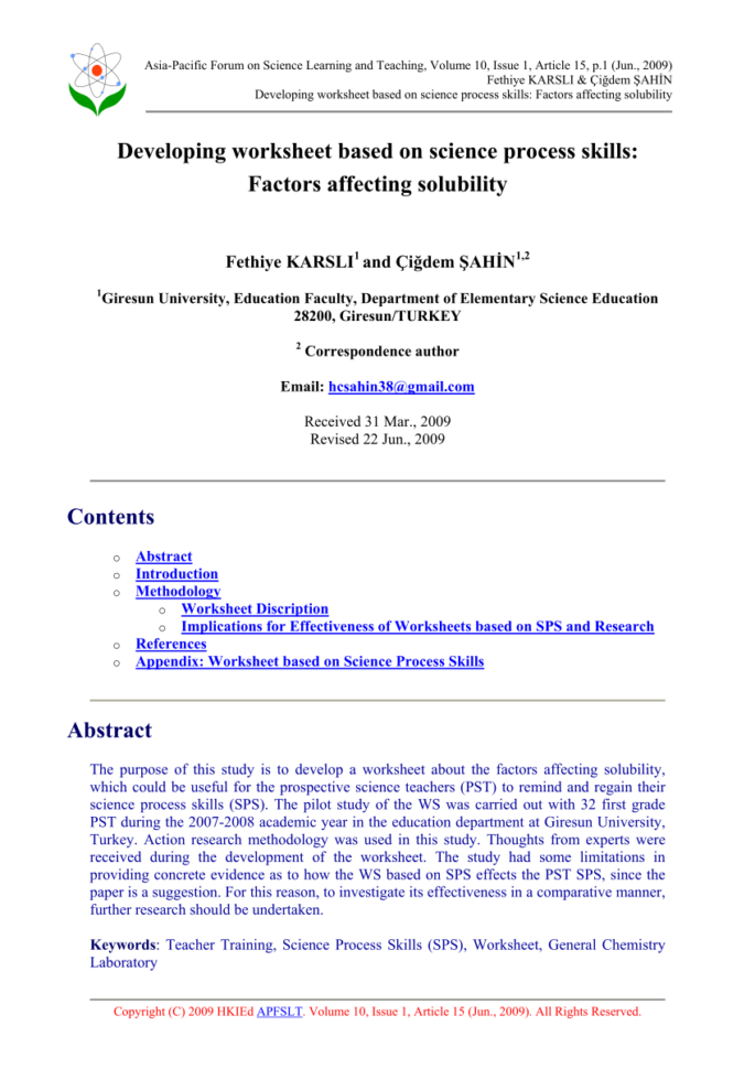 Pdf Developing Worksheet Based On Science  Skills Factors