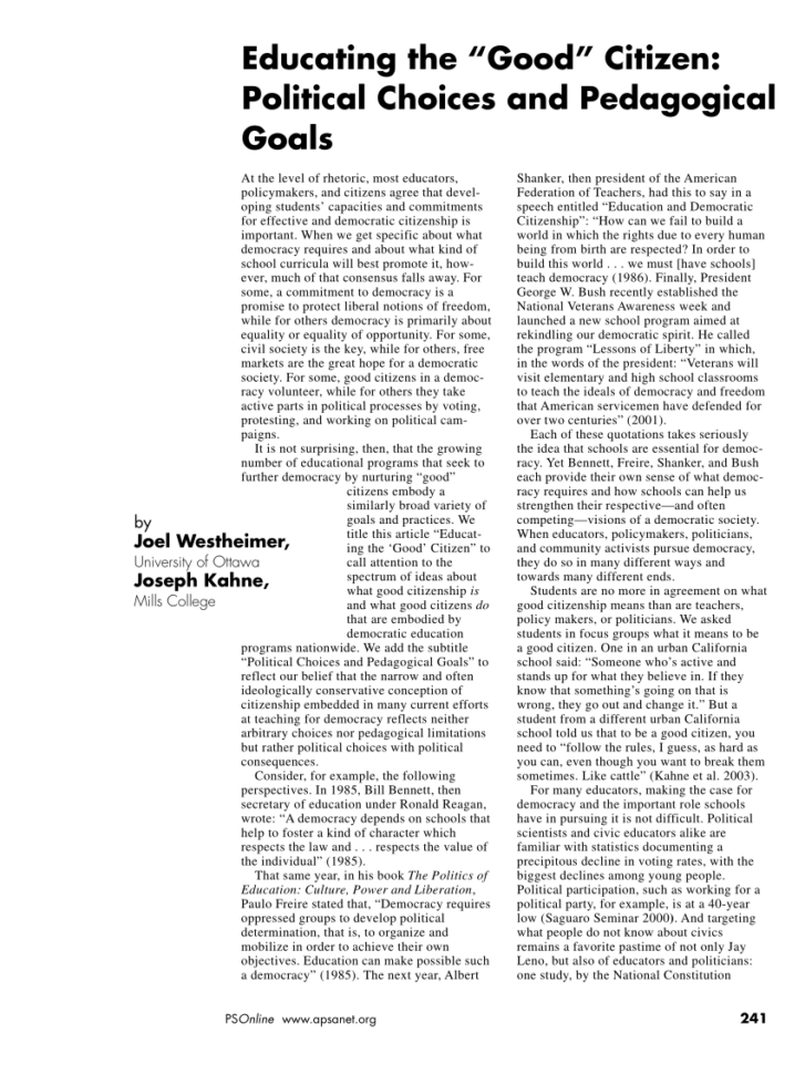 Pdf Educating The "good" Citizen The Politics Of School