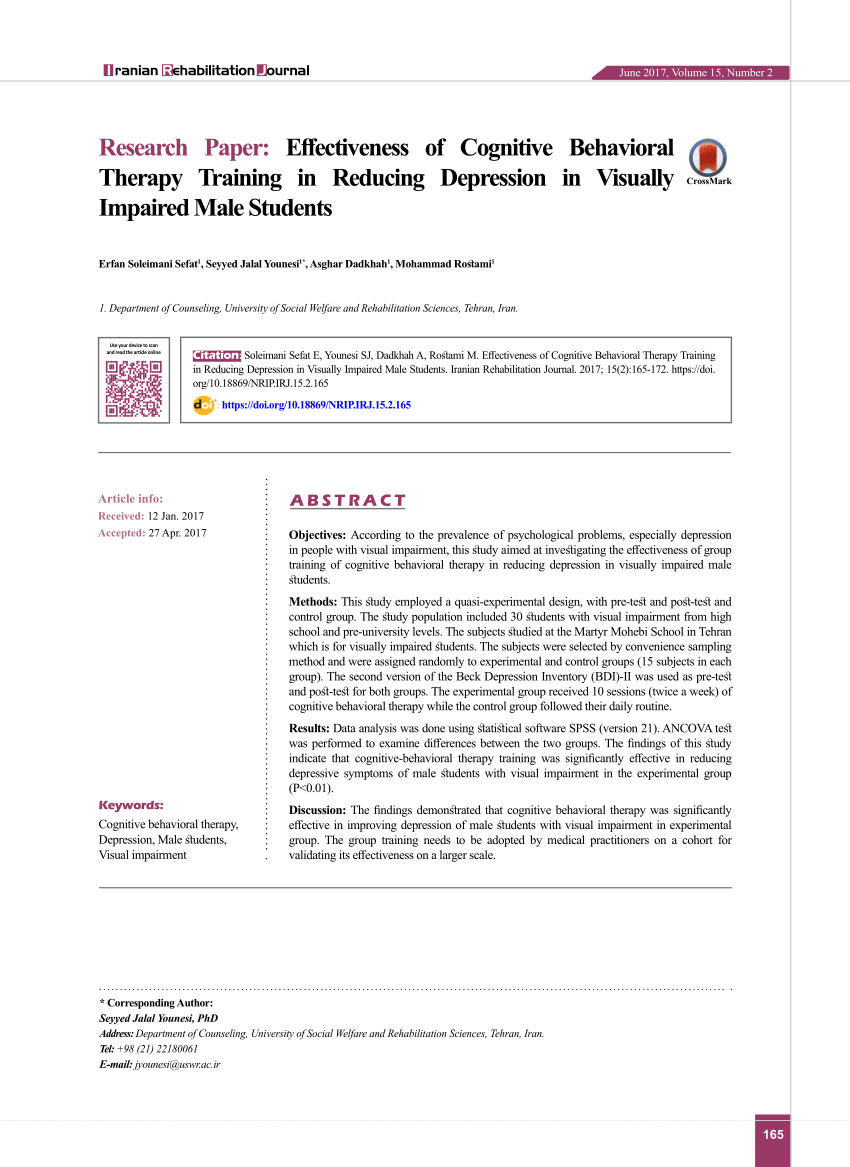 Pdf Effectiveness Of Cognitive Behavioral Therapy Training