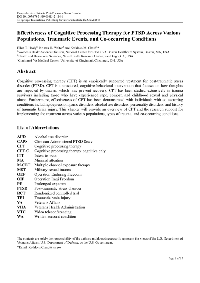 Pdf Effectiveness Of Cognitive Ing Therapy For Ptsd
