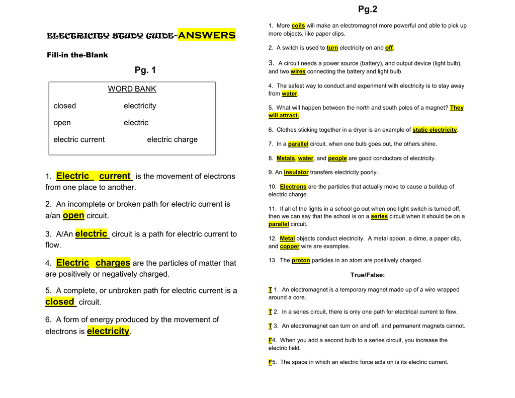 Electricity Worksheet Pdf Db excel