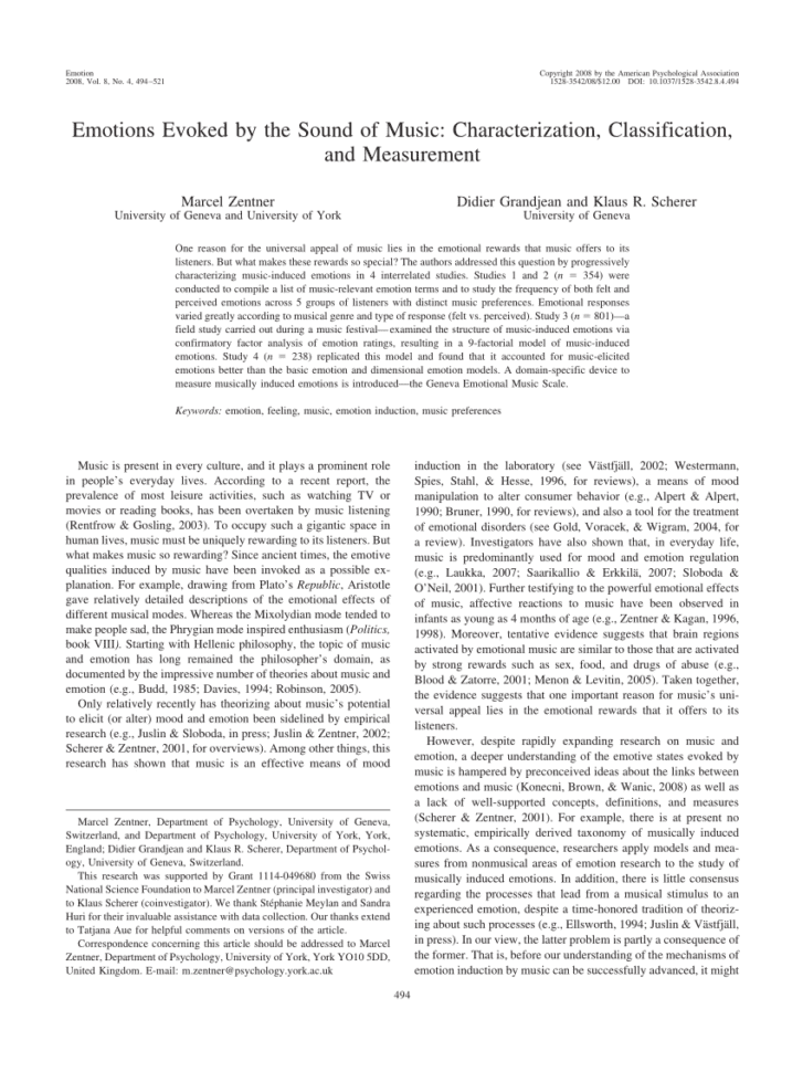 Pdf Emotions Evokedthe Sound Of Music Characterization
