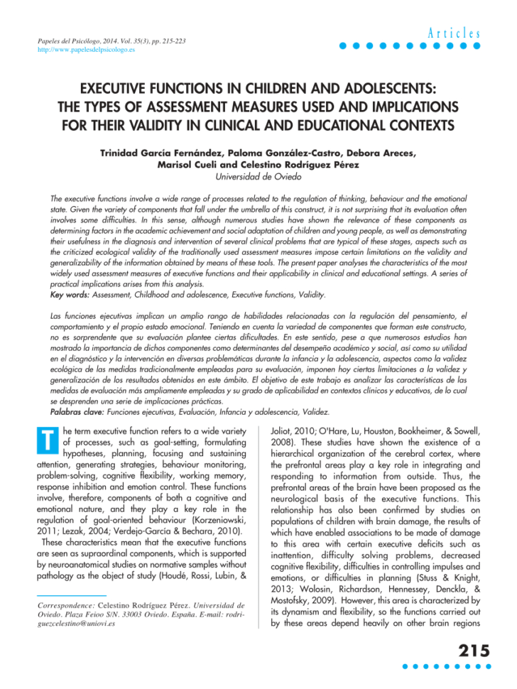 Pdf Executive Functions In Children And Adolescents The