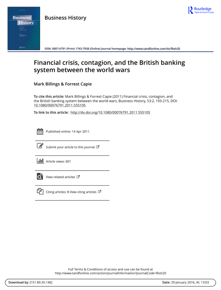 Pdf Financial Crisis Contagion And The British Banking