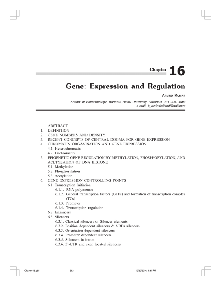 Pdf Gene  Expression And Regulation In Recent Advances In