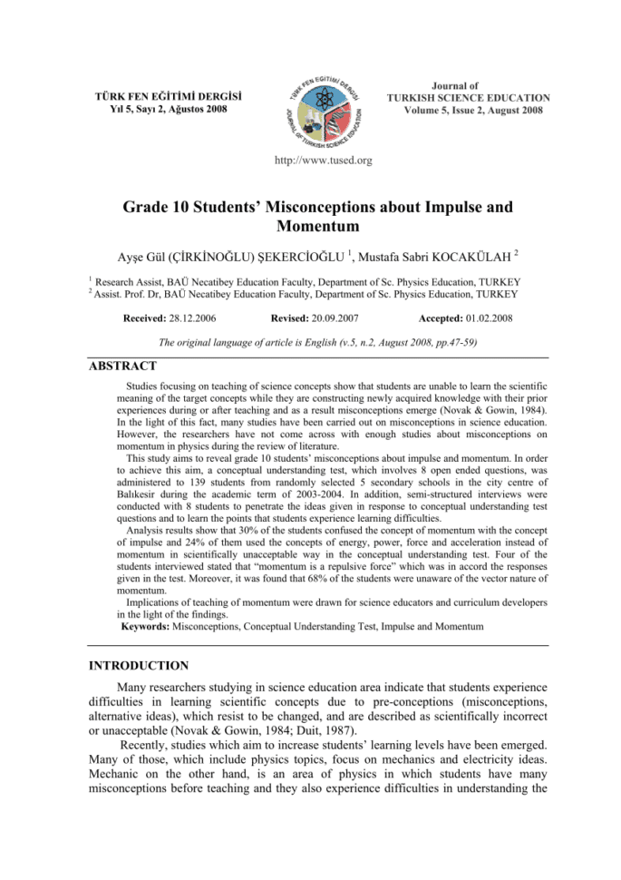 Pdf Grade 10 Students' Misconceptions About Impulse And