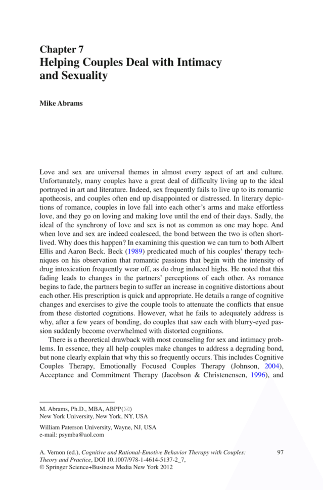 Pdf Helping Couples Deal With Intimacy And Sexuality