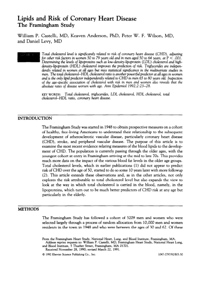 Pdf Lipids And Risk Of Coronary Heart Disease The