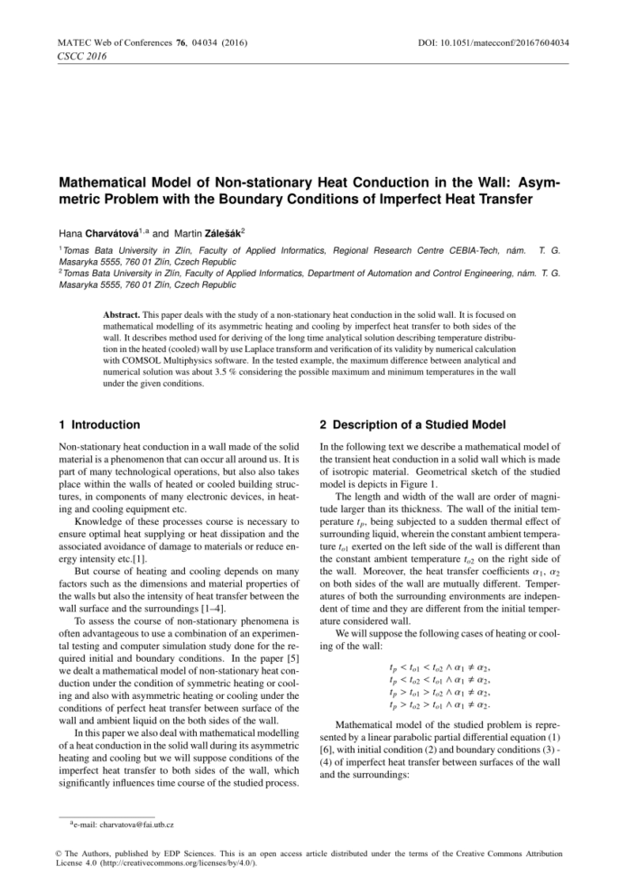 Pdf Mathematical Model Of Nonstationary Heat Conduction In The