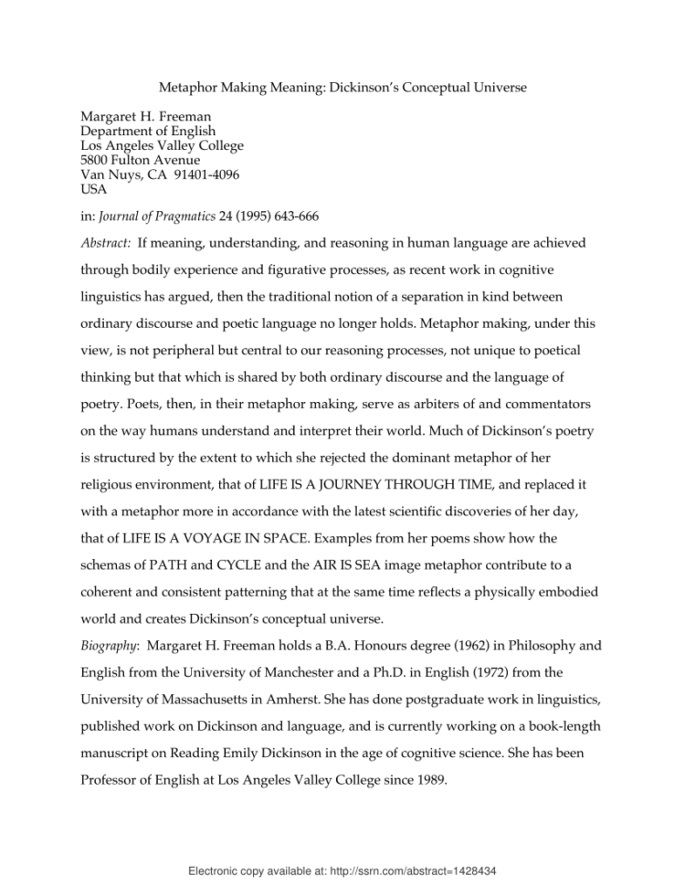 Pdf Metaphor Making Meaning Dickinson's Conceptual Universe