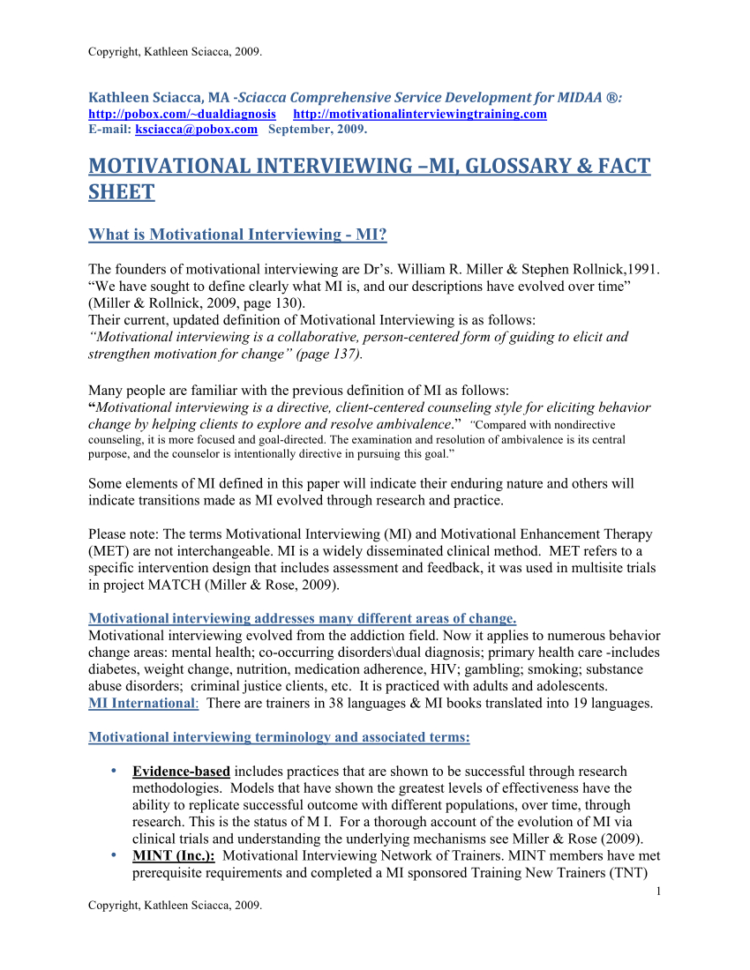 Pdf Motivational Interviewing Glossary And Fact Sheet