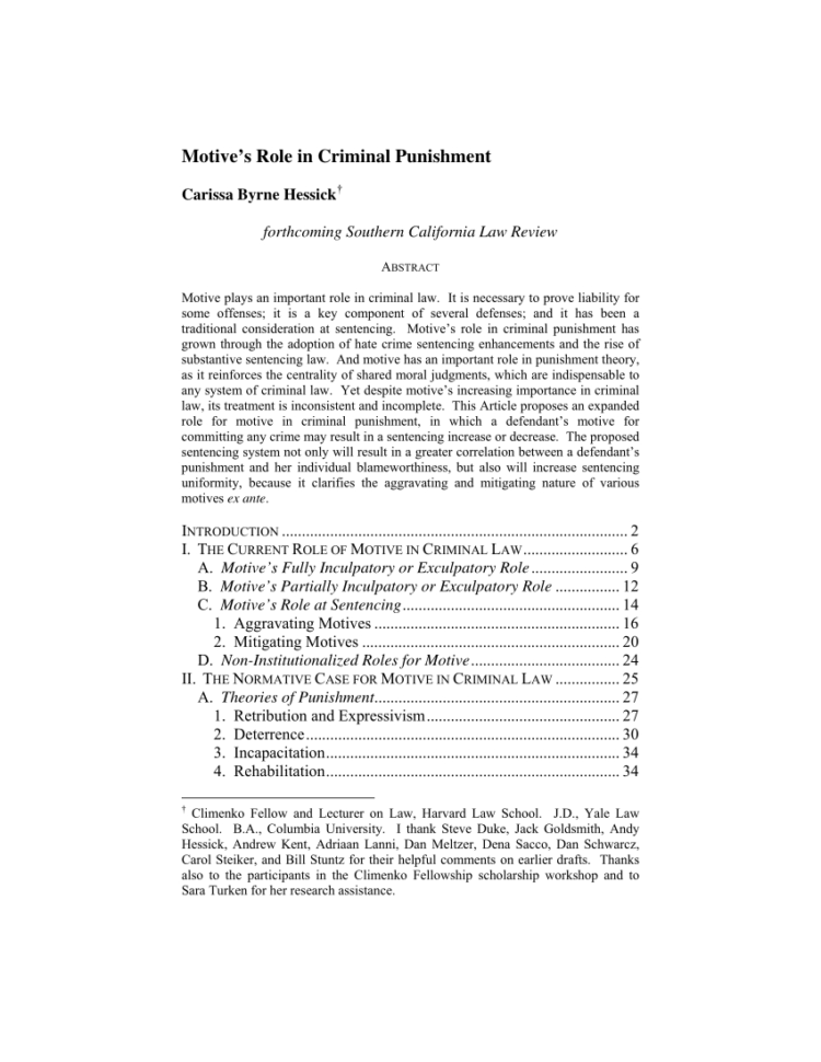 Pdf Motive's Role In Criminal Punishment