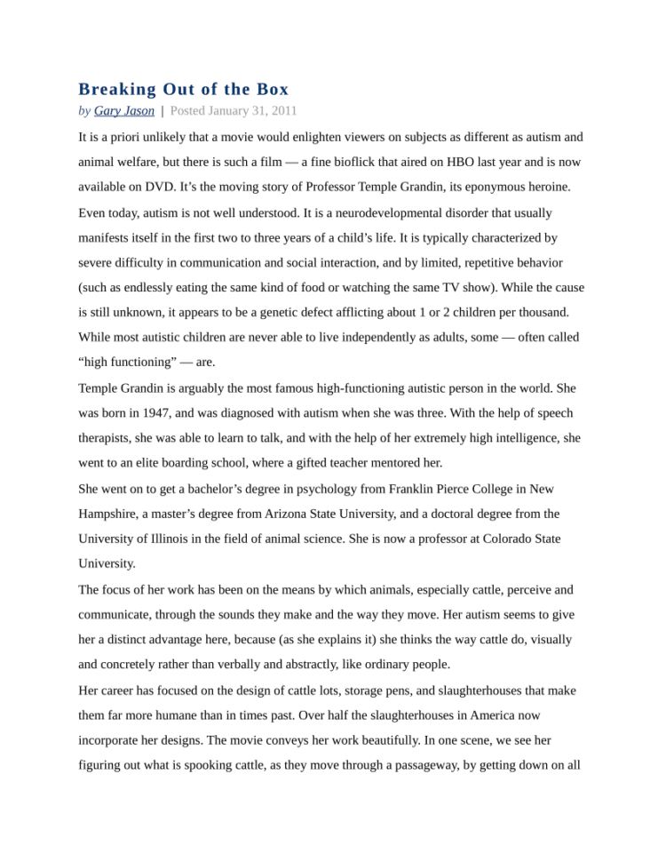 Pdf Movie Review Of Temple Grandin