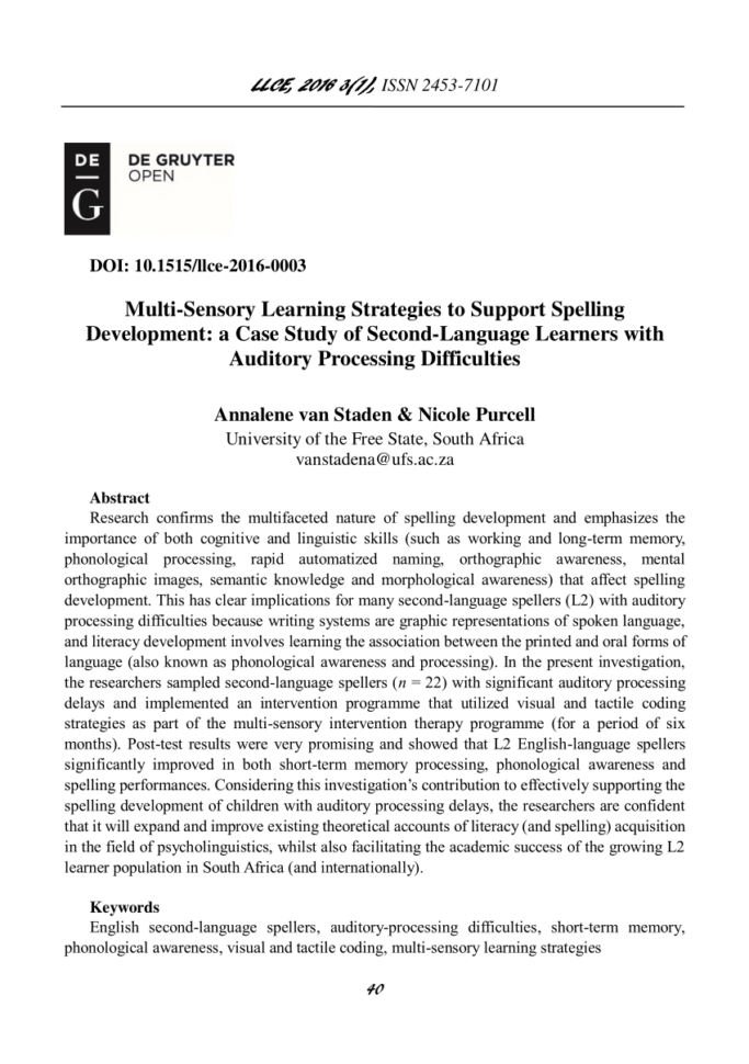 Pdf Multisensory Learning Strategies To Support Spelling