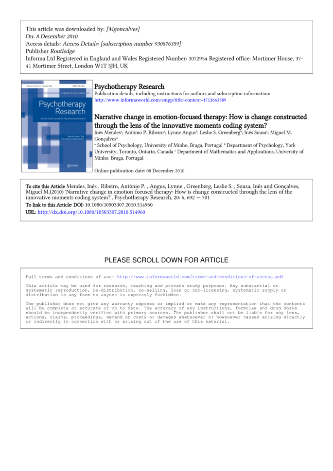 Pdf Narrative Change In Emotionfocused Therapy How Is Change
