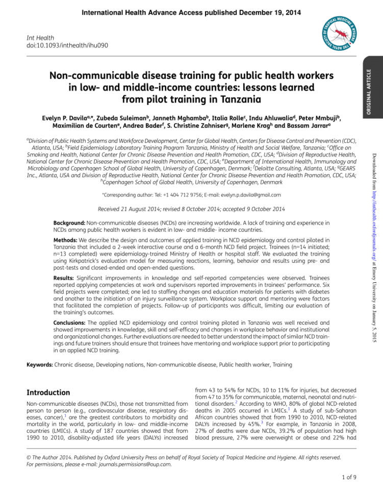 Pdf Noncommunicable Disease Training For Public Health