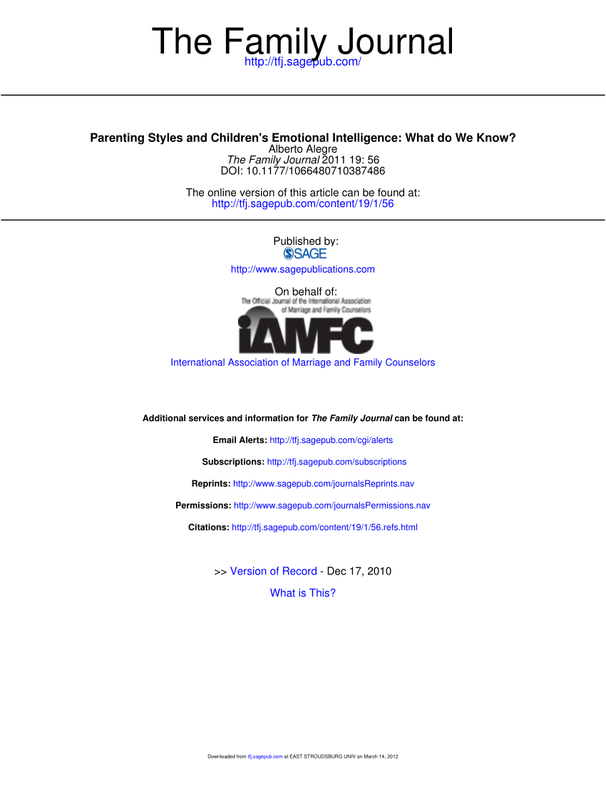 Pdf Parenting Styles And Children's Emotional Intelligence