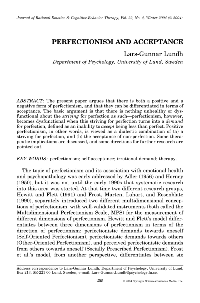 Pdf Perfectionism And Acceptance