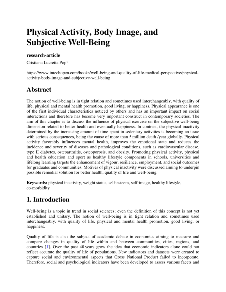 Pdf Physical Activity Body Image And Subjective Well‐Being
