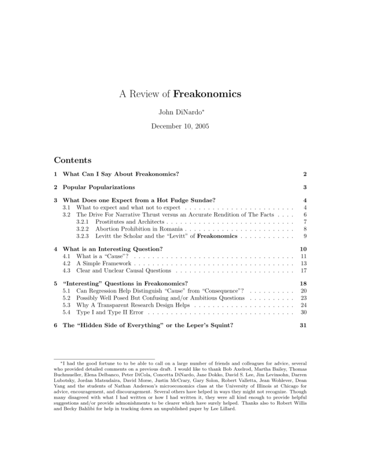 Pdf Review Of Freakonomics