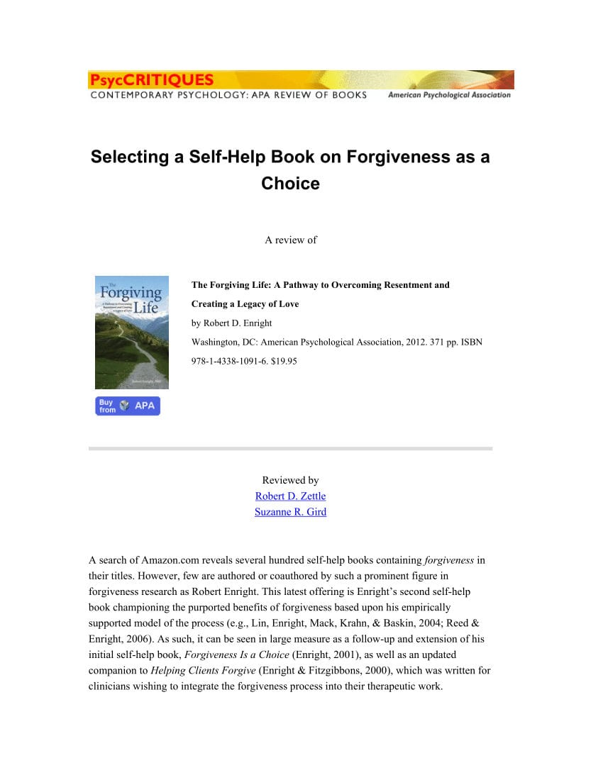 Pdf Selecting A Selfhelp Book On Forgiveness As A Choice