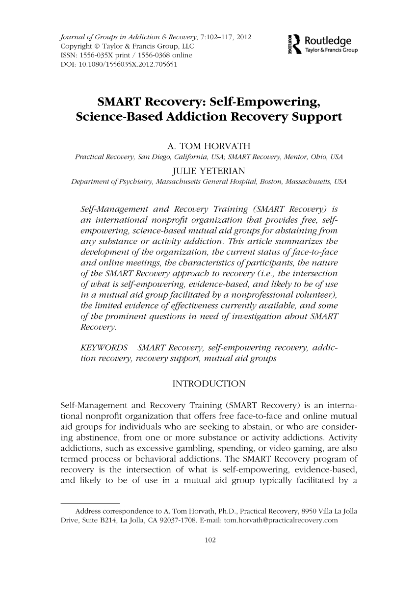 Pdf Smart Recovery Selfempowering Sciencebased