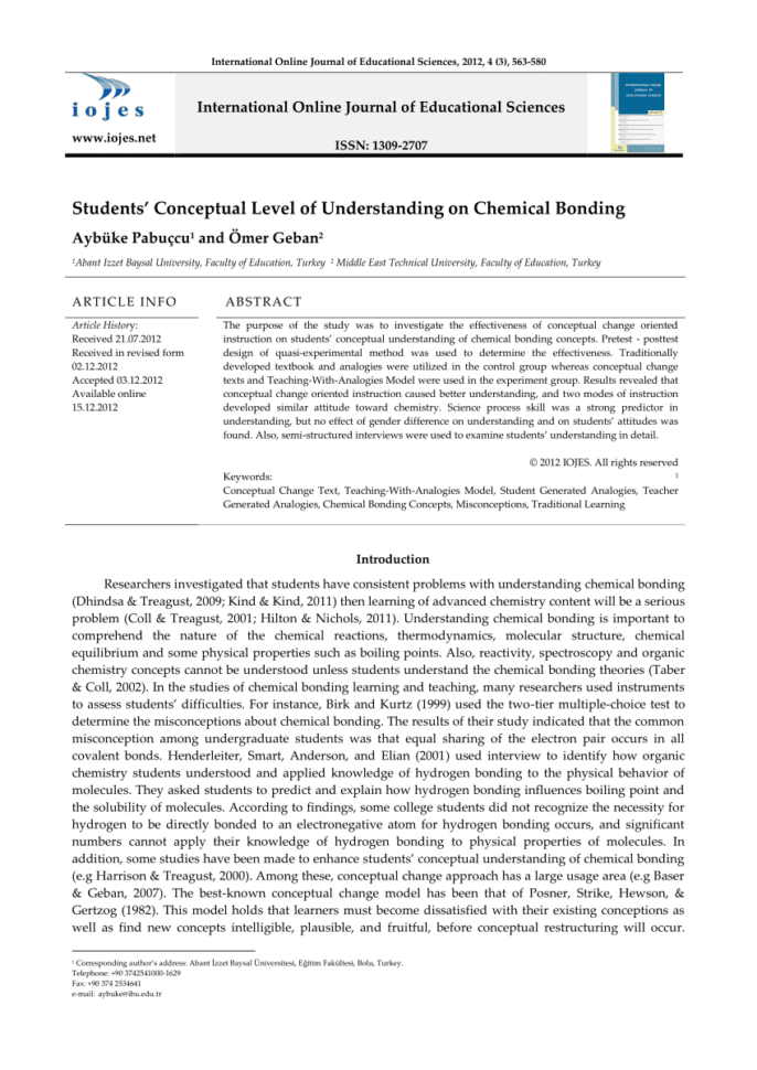 Pdf Students' Conceptual Level Of Understanding On Chemical