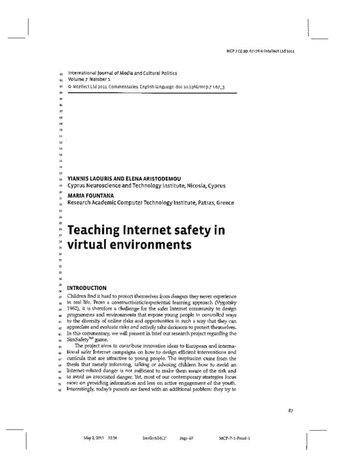 Pdf Teaching Internet Safety In Virtual Environments