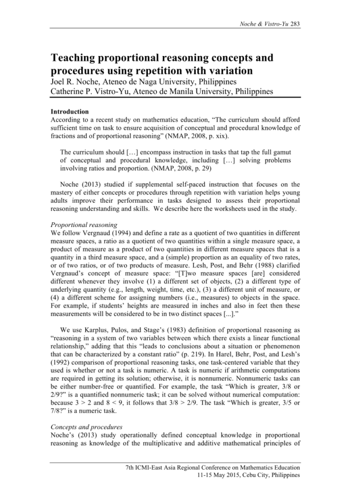 Pdf Teaching Proportional Reasoning Concepts And Procedures