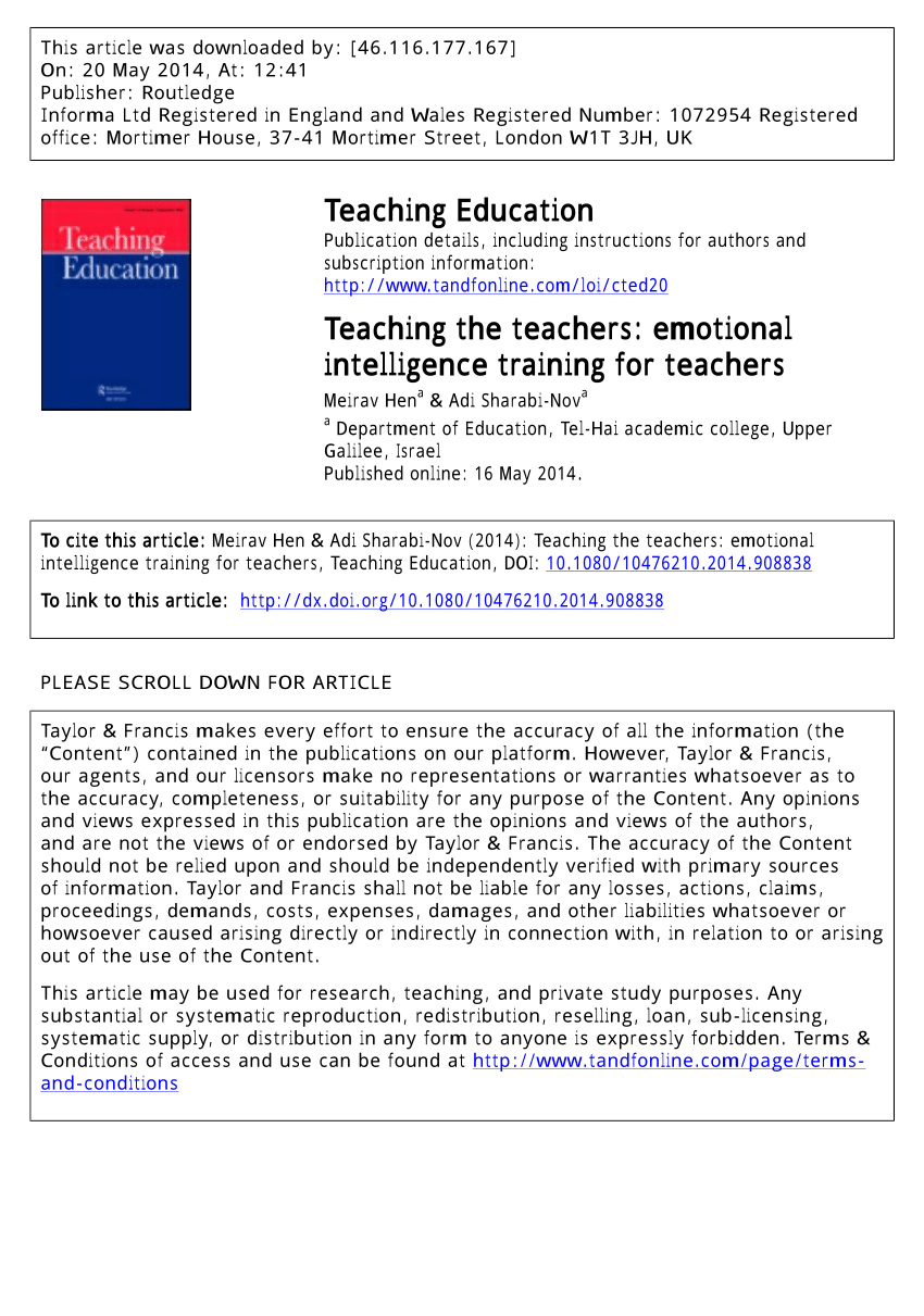 Pdf Teaching The Teachers Emotional Intelligence Training