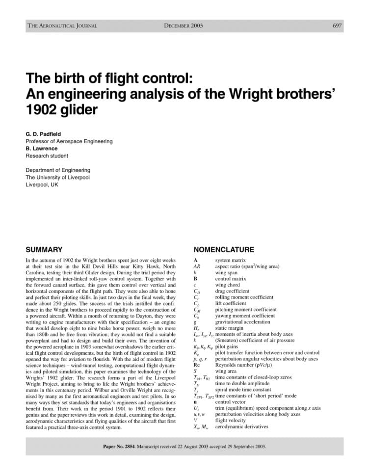 Pdf The Birth Of Flight Control An Engineering Analysis Of