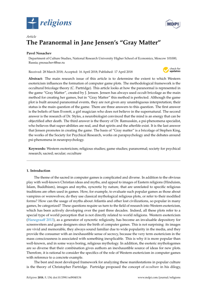 Pdf The Paranormal In Jane Jensen's “Gray Matter”